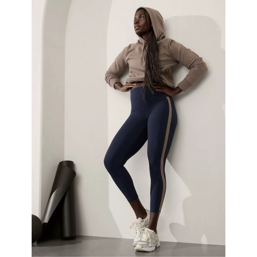 Athleta Womens Size Large Elation Colorblock 7/8 Tight Ultra Hi Rise Navy Pyrite